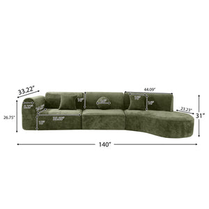 English Elm 140" Curved Sectional Sofa Plush Lamb Wool Upholstery 3 Piece Modular Living Room Set N767P384981F