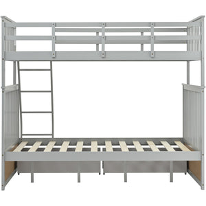 English Elm Twin Over Full Bunk Bed With Storage Drawers – Stylish Gray Wooden Bed With Safety Rails & Ladder K495S00001-GIGA