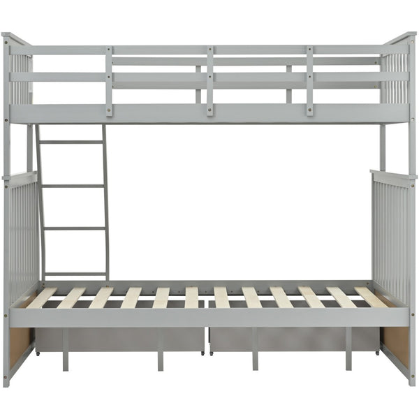 English Elm Twin Over Full Bunk Bed With Storage Drawers – Stylish Gray Wooden Bed With Safety Rails & Ladder K495S00001-GIGA