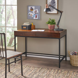 Christopher Knight Home® - Noble House - Ebany Industrial Dark Oak Acacia Wood Storage Desk with Rustic Metal Iron Accents