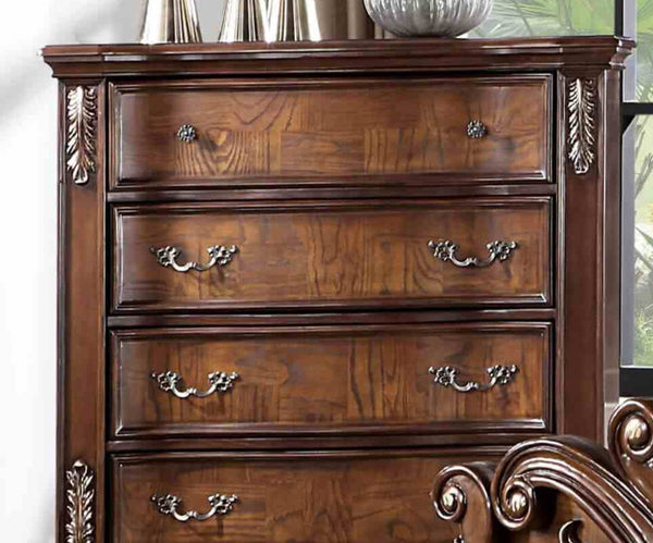English Elm Brown Cherry Chest with Genuine Marble Top Bronze Hardware Traditional Bedroom Storage B2741P448891