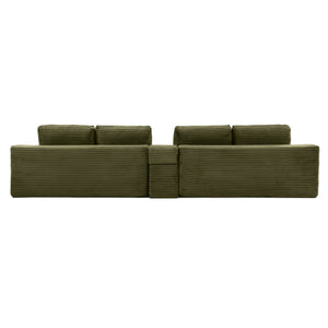 English Elm 125'' Modular L-shape Sectional Corduroy Cloud Couch with Storage and Usb Charging Green W1117S00421