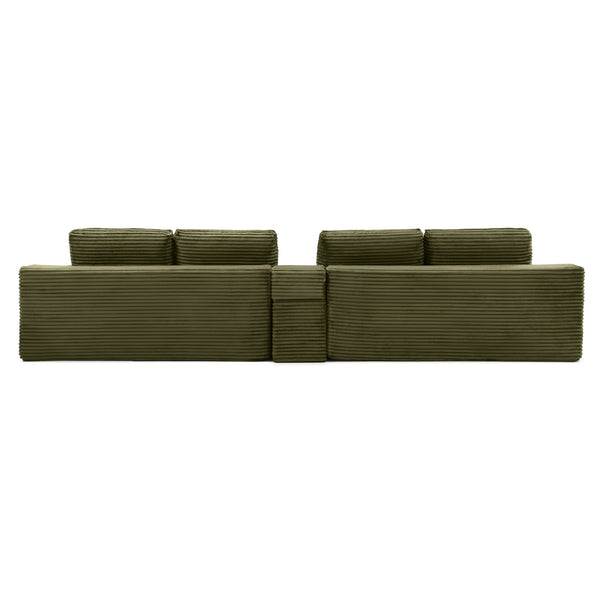 English Elm 150'' Modular Cloud Sectional Corduroy Sofa with Storage Cup Holders and Usb Charging Green W1117S00426