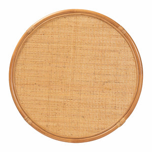 English Elm Modern Rattan Round Coffee Table with Open Weave Frame and Lower Shelf for Living Rooms B2750P467693