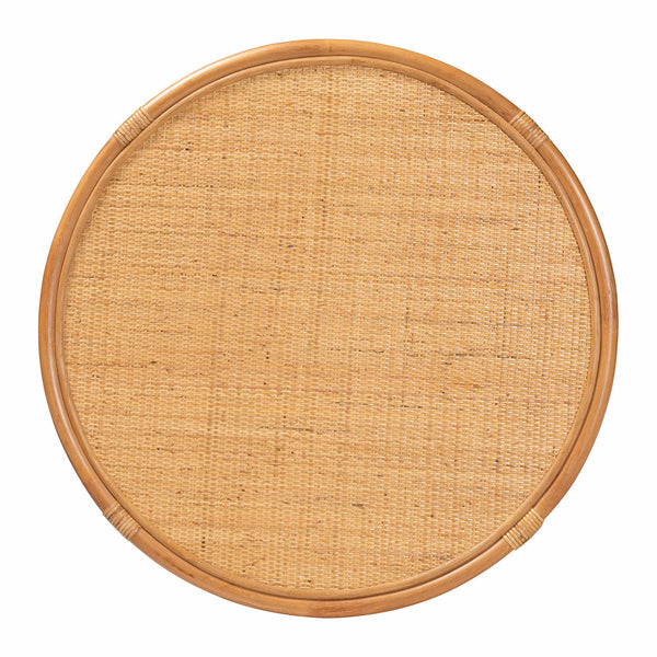 English Elm Modern Rattan Round Coffee Table with Open Weave Frame and Lower Shelf for Living Rooms B2750P467693