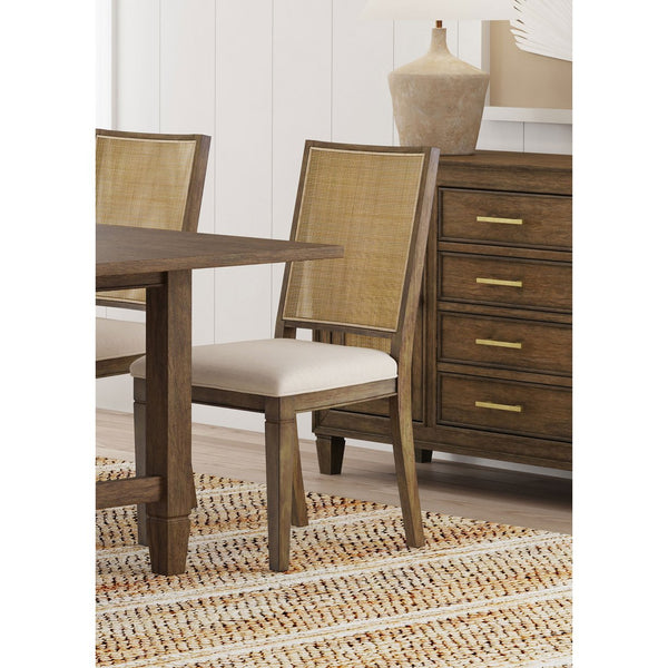 English Elm Stewart Woven Rattan Back Dining Side Chairs Set of 2 — Mahogany Frame, Light Brown Finish, Textured Elegant Seating for Casual & Formal Dining Room Ambiance B062P299931
