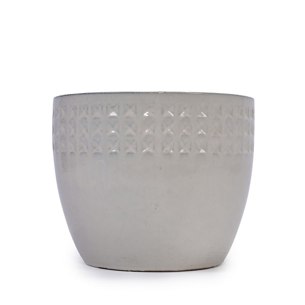 English Elm Set Of 3 Ceramic Flowerpots - Handcrafted Modern Planters In Ancient White For Stylish Spaces W3273P321485-GIGA