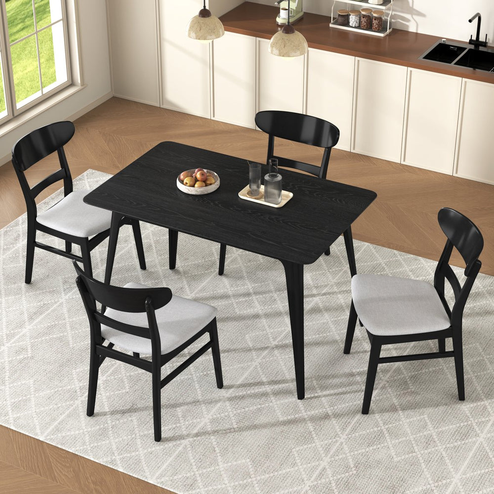 English Elm [video] Mid-century Modern Rubberwood Dining Set Seats Four with Upholstered Chairs N759S001001E