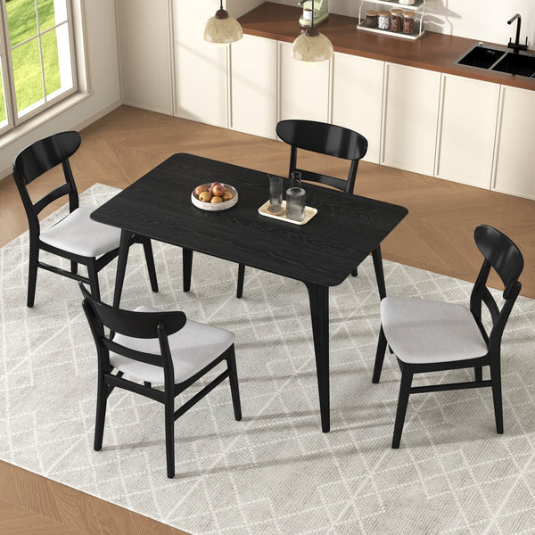 English Elm [video] Mid-century Modern Rubberwood Dining Set Seats Four with Upholstered Chairs N759S001001E