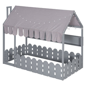 English Elm {slats Are Not Included} Twin Montessori House Floor Bed Kids Tent Lights Shelves Pinewood Frame Gray N708P407962E