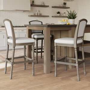 English Elm 31" Turned Leg Bar Stool Woven Polyester Seat and Back for Pub or Kitchen Use Gray B2751P436456