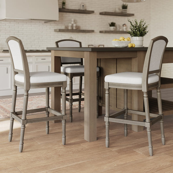 English Elm 31" Turned Leg Bar Stool Woven Polyester Seat and Back for Pub or Kitchen Use Gray B2751P436456