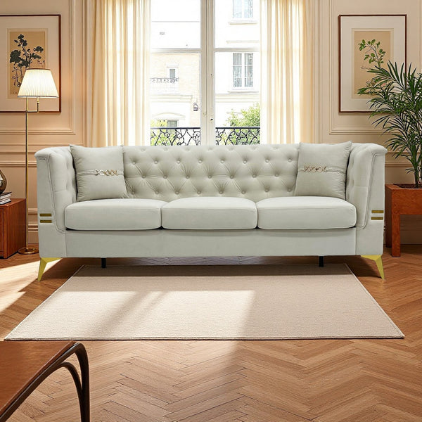 English Elm Fx-P83-Cw3 Elegant Mid-Century 3-Seater Velvet Sofa With Gold Legs, Plush Sherpa Upholstery & Removable Cushions W576S00216