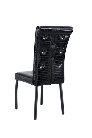 English Elm A Set of 2 Crystal Button Faux Leather Dining Chairs with Embossed Croc Texture Black W3226P344029