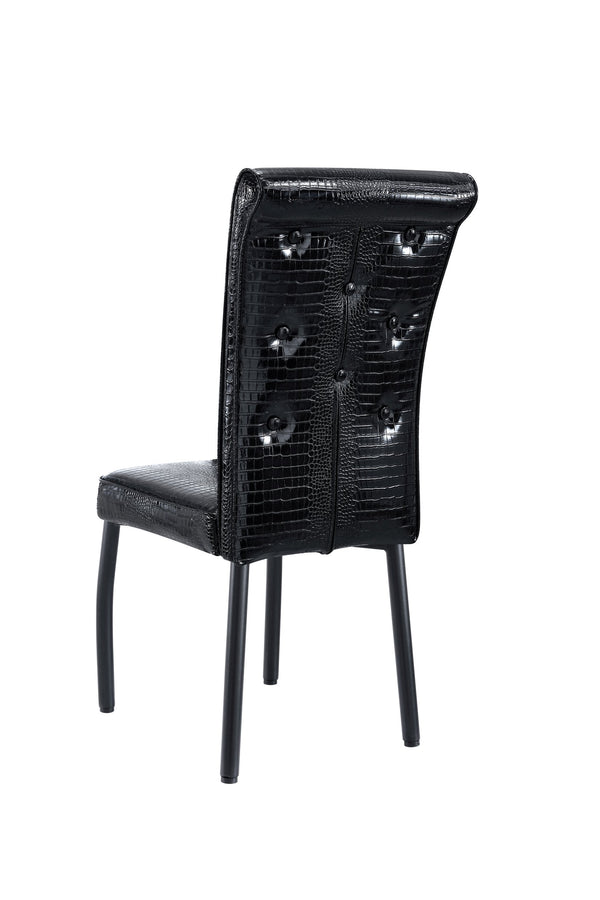 English Elm A Set of 2 Crystal Button Faux Leather Dining Chairs with Embossed Croc Texture Black W3226P344029