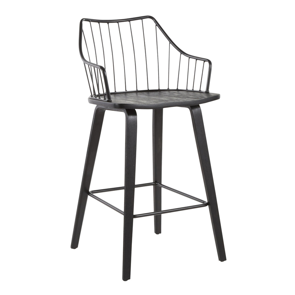 English Elm Contemporary High Back Upholstered Barstool Set with Black Steel Frame for Kitchen B202P222124