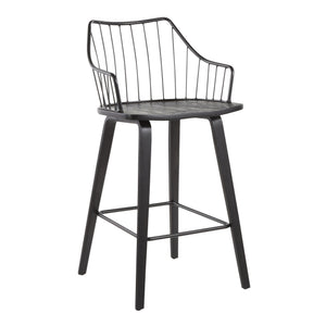 English Elm Contemporary High Back Upholstered Barstool Set with Black Steel Frame for Kitchen B202P222124
