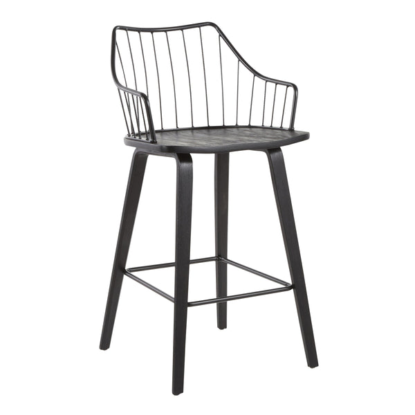 English Elm Contemporary High Back Upholstered Barstool Set with Black Steel Frame for Kitchen B202P222124