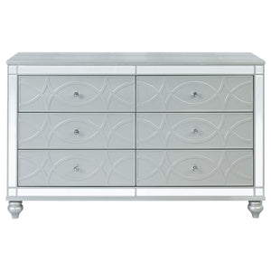 English Elm Arabesque Six Drawer Dresser with Crystal Pulls and Fretwork Art Deco Glam Finish B062P441419