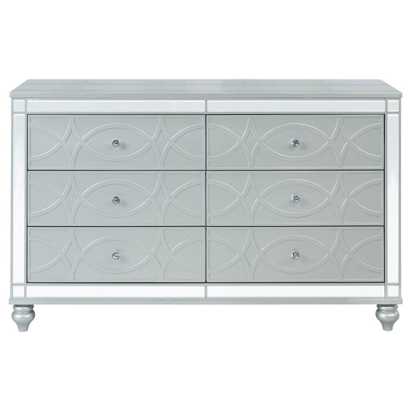 English Elm Arabesque Six Drawer Dresser with Crystal Pulls and Fretwork Art Deco Glam Finish B062P441419