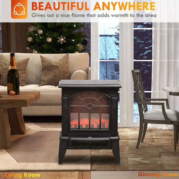 English Elm Homcom Electric Fireplace Stove - Compact 18" Heater With Realistic Flame, 2 Heat Settings & Safety Features W2225P249853