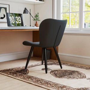 English Elm Set of 2 Armless Faux Leather Dining Chairs with Cushioned Seats and Metal Legs Black W3316P426942
