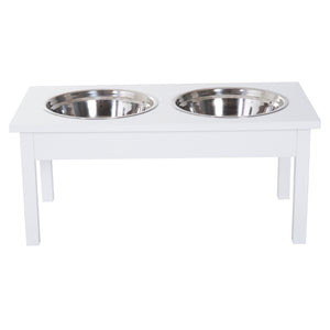 English Elm Pet Feeder Stand Elevated Mdf Station with Dual Stainless Bowls for Small Breeds T3971P434178