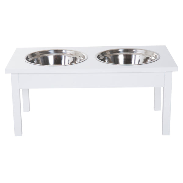 English Elm Pet Feeder Stand Elevated Mdf Station with Dual Stainless Bowls for Small Breeds T3971P434178
