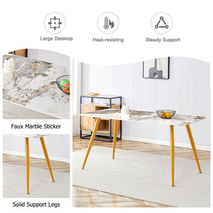 English Elm Table Modern Minimalist Dining Set With White Imitation Marble Top & 4 Pu Upholstered Chairs W1151S01678-GIGA