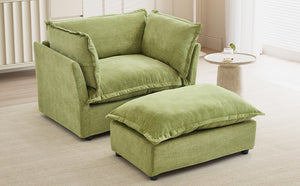 English Elm Modern Chenille Accent Chair with Ottoman Plush Wide Seat Curved Arms for Bedroom Green N719P428439F