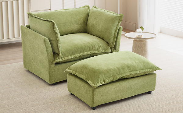 English Elm Modern Chenille Accent Chair with Ottoman Plush Wide Seat Curved Arms for Bedroom Green N719P428439F