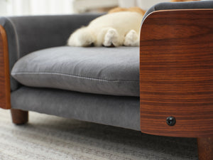 English Elm Scandinavian Elevated Pet Sofa Bed with Walnut Bent Wood Back, Velvet Stain-Resistant Fabric, Cozy Rest Dark Gray W794125914