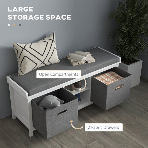 English Elm HOMCOM Padded Shoe Bench with Removable Linen Cover, 2 Fabric Drawers & Adjustable Shelf, White W2225P200685
