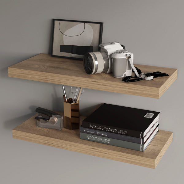 English Elm Iva Recessed Floating Shelf Set of 2 Macadamia Melamine 31.5" W x 1.5" H x 9.8" D — Sleek Wall Storage B128P343766