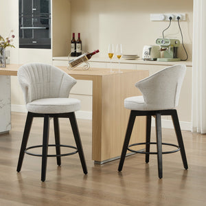 English Elm 008-Wing Upholstered Swivel Counter Stools Set of 2 with Solid Wood Legs, Chenille Comfort & 250lb Capacity White W2636P239835