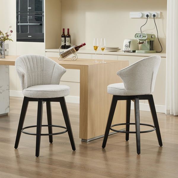 English Elm 008-Wing Upholstered Swivel Counter Stools Set of 2 with Solid Wood Legs, Chenille Comfort & 250lb Capacity White W2636P239835