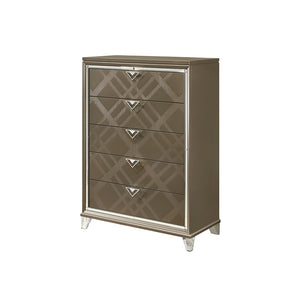 English Elm Skylar Mirrored Beveled 6-Drawer Dresser with Embossed Fronts, Acrylic Legs & Smooth Metal Glides Champagne 55 L x 20 W x 41 H B2726P261237