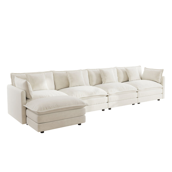 English Elm Modular U Shaped Sectional Sofa with Ottoman Chenille Upholstered 4 Seat Living Room W714S00563