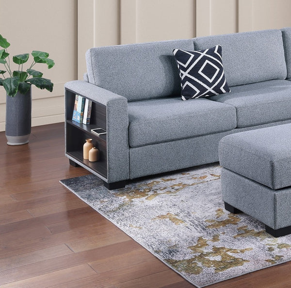 English Elm 3-Piece Boucle Sectional Sofa with Reversible Chaise, Built-In Shelf & Storage Ottoman for Living Rooms Gray 34 L x 26 W x 45 H B011S01777