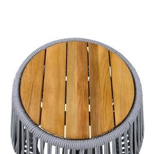 English Elm Acacia Wood Round Side Table Handwoven Rope Base Outdoor Coastal Boho Accent N770P380264G