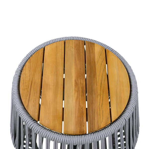 English Elm Acacia Wood Round Side Table Handwoven Rope Base Outdoor Coastal Boho Accent N770P380264G