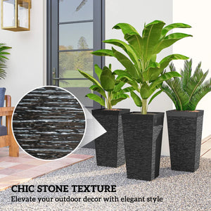 English Elm Modern Faux Stone Tapered Outdoor Planters Set of Three with Rolling Wheels Patio Ready T3971P459659