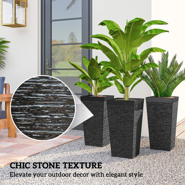 English Elm Modern Faux Stone Tapered Outdoor Planters Set of Three with Rolling Wheels Patio Ready T3971P459659