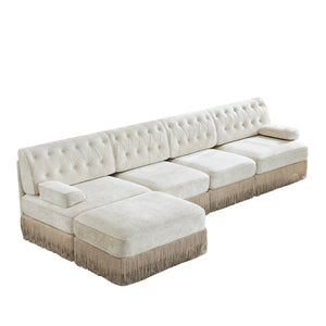 English Elm 135" Modular Velvet Sectional Sofa Chesterfield Tufted Tassel Skirt Living Room W714S01689