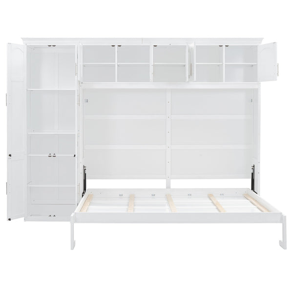 English Elm Queen Murphy Wall Bed with Integrated Wardrobe and Drawers for Studio Spaces LP000876AAK