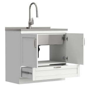 English Elm Hennessy Shaker Cabinet Utility Sink Stainless Steel Basin Laundry Room Setup B136P427209