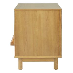 English Elm Wood and Rattan Nightstand with Lift Door Hidden Cabinet for Coastal Bedroom Decor N758P412497N