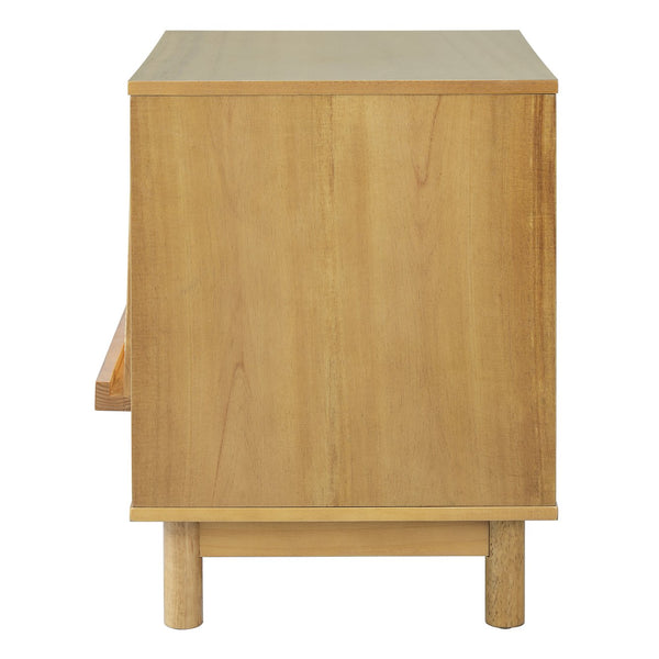 English Elm Wood and Rattan Nightstand with Lift Door Hidden Cabinet for Coastal Bedroom Decor N758P412497N