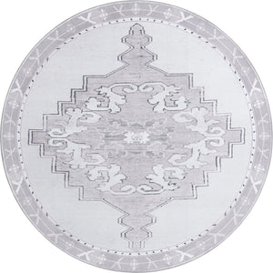 Unique Loom Timeless Thomas Machine Made Medallion Rug White Gray, Black/Ivory/Gray 7' 7" x 7' 9"
