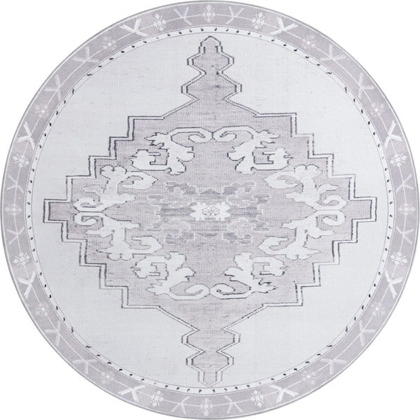 Unique Loom Timeless Thomas Machine Made Medallion Rug White Gray, Black/Ivory/Gray 7' 7" x 7' 9"